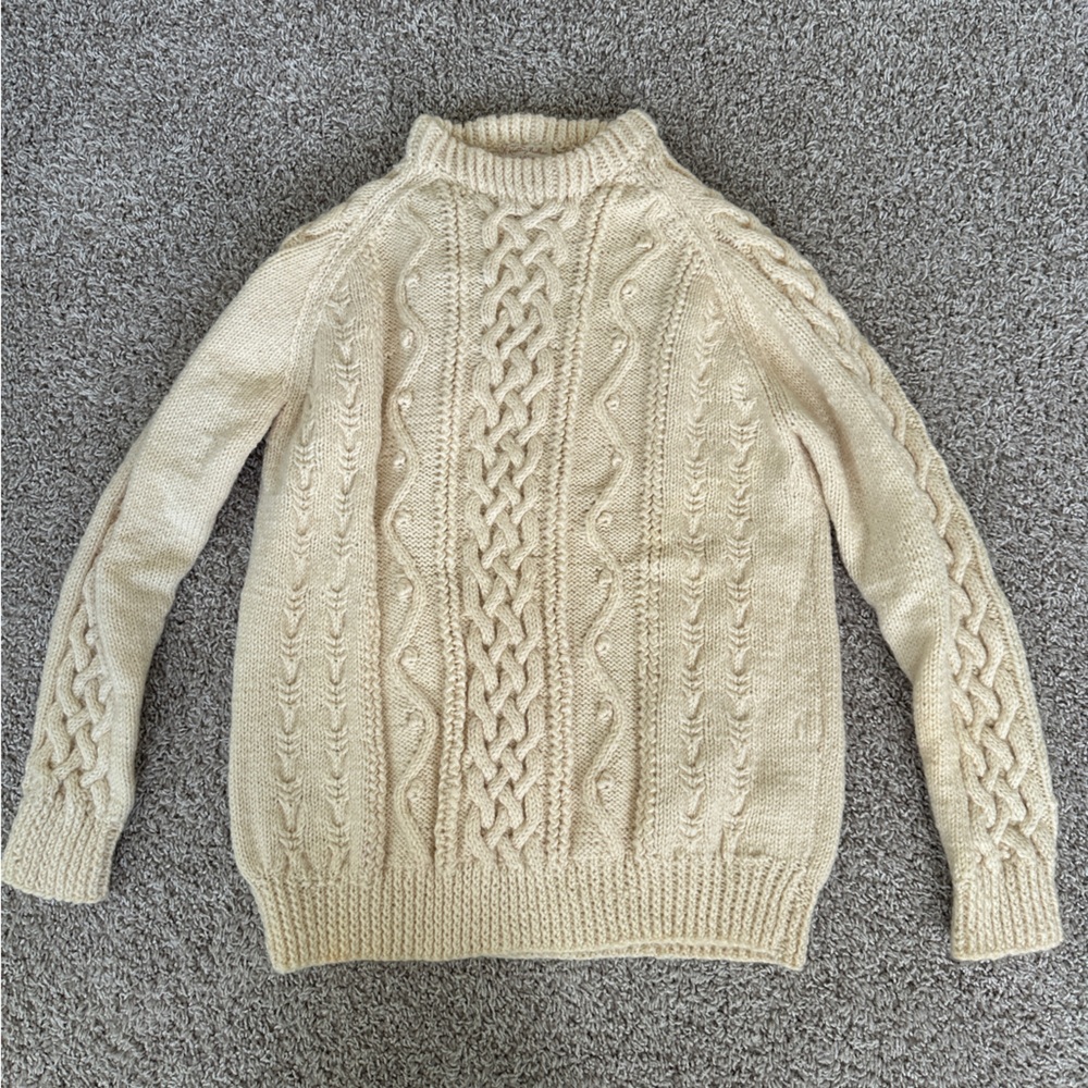 100% wool hand knit vintage cable sweater